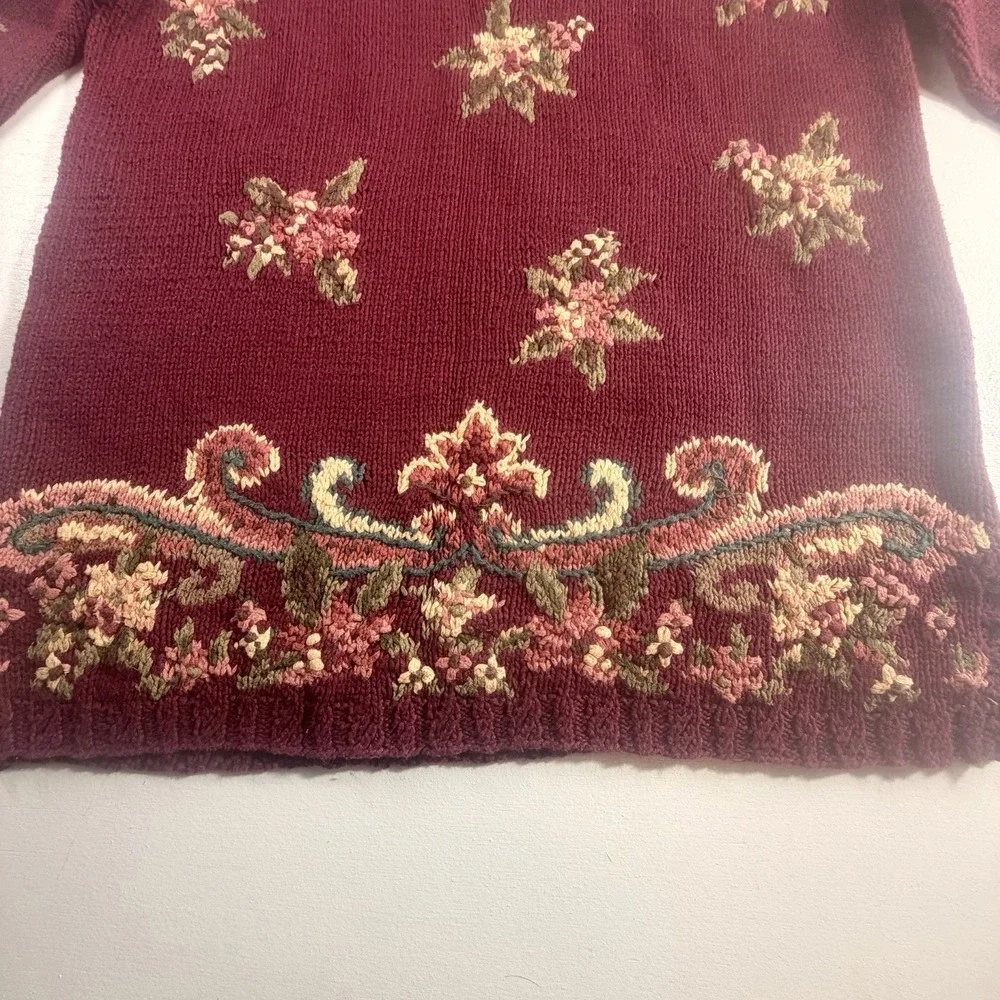 Vintage Country Mansion House Hand Knitted Floral Sweater Northern Isle Large - Picture 5 of 16